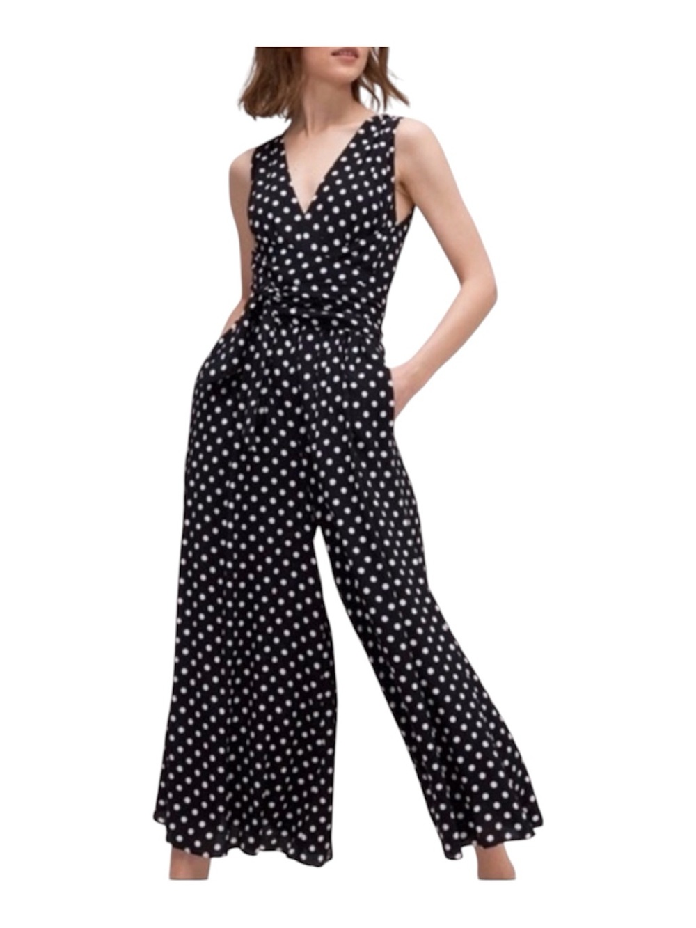 NEW Kate Spade Polka Dot Lia Black White jumpsuit Sleeveless Tie Bow size 0